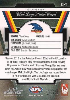 2012 Select AFL Eternity - Club Logo Patches #CP1 Nathan Van Berlo Back